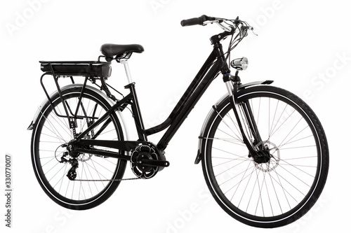 Tableau sur toile diagonal view of an electric urban bicycle on an isolated white background