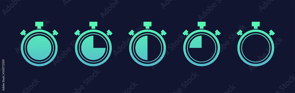 Stopwatch icons set. Timer symbols on dark blue background. Vector Stopwatch icons set. Timer symbols on dark blue background. Vector