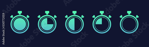 Stopwatch icons set. Timer symbols on dark blue background. Vector