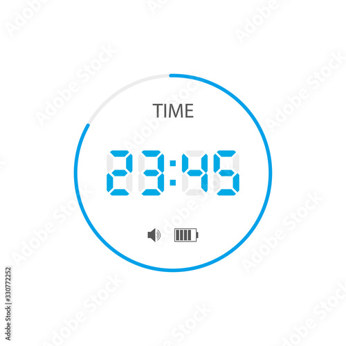 Electronic blue digital watch on white background. Vector