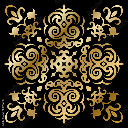 Golden Caucasian Ornament Symbol on Black Background