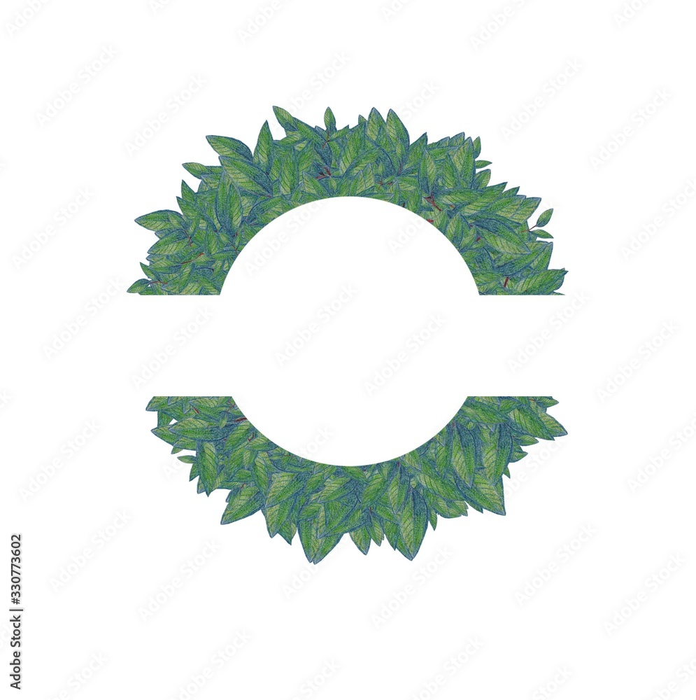 Fototapeta premium Floral frame with leaves. Hand drawing with colour pencil. Vintage. For cards, design, flyers, banners.