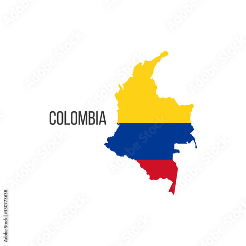 Colombia flag map. The flag of the country in the form of borders. Stock vector illustration isolated on white background.