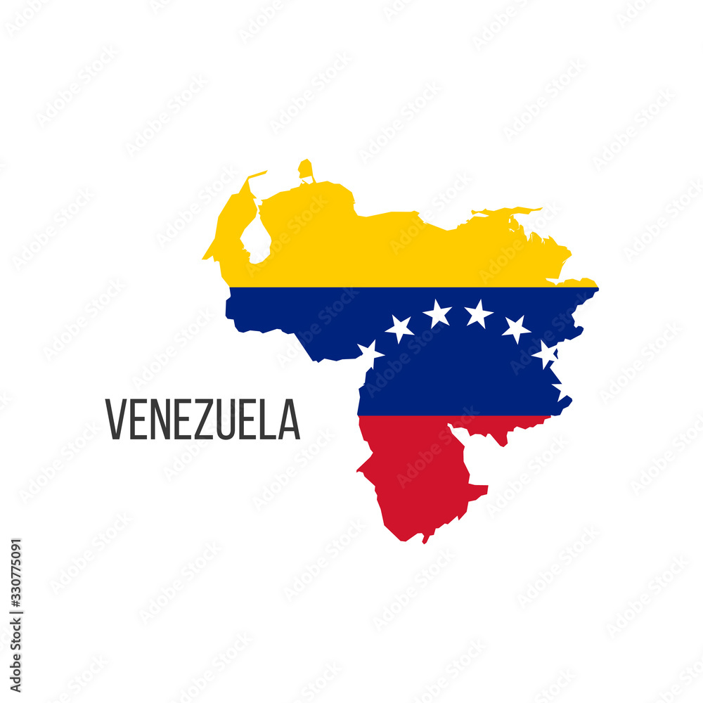 Obraz premium Venezuela flag map. The flag of the country in the form of borders. Stock vector illustration isolated on white background.