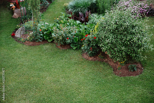 Garden detail. Ornamental garden, top down view. 
