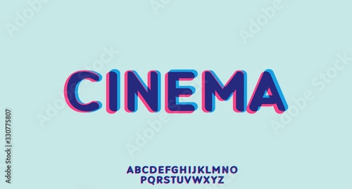 cinema, a glicth 3d text vector alphabet font typeset