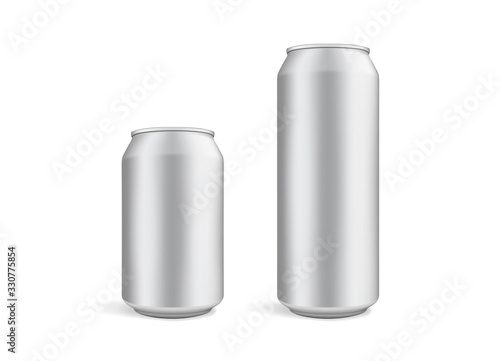 big and small beer cans isolated on white background vector mock up template