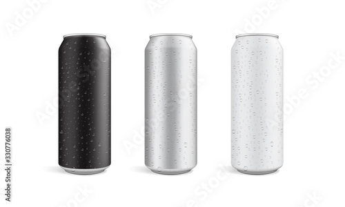 cans with water drops isolated on white background  mock up