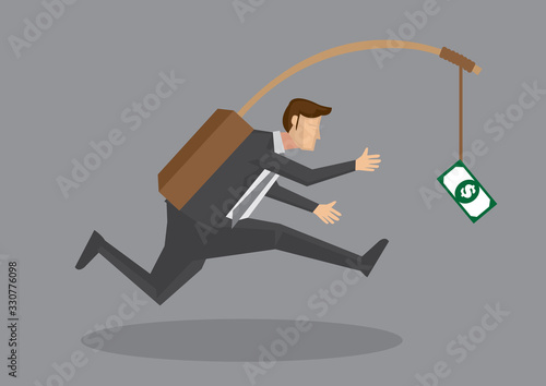 Businessman Chasing After Own Money Bait Vector Illustration