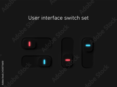 Very high detailed black user interface switches for websites and mobile apps, vector illustration