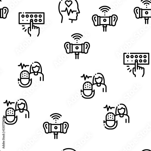 Asmr Sound Phenomenon Seamless Pattern Vector Thin Line. Illustrations