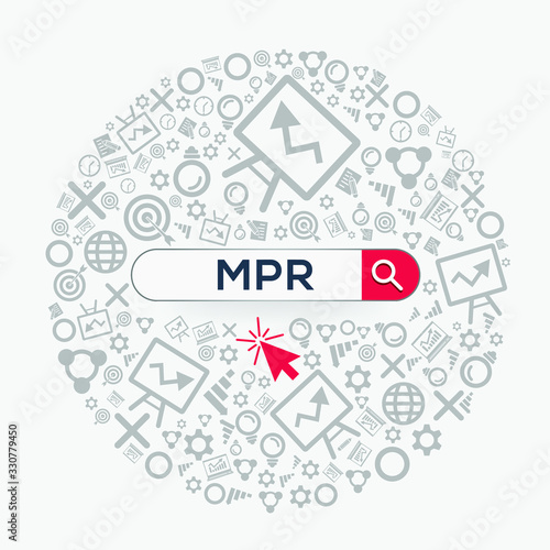 MPR mean (monthly progress report) Word written in search bar ,Vector illustration.