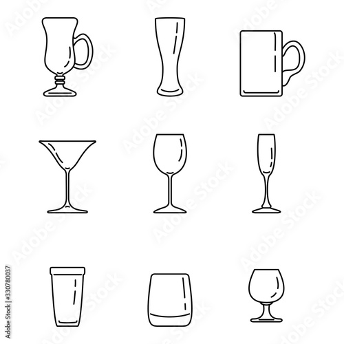 Vector Set of Outline Alcohol Glass Icons