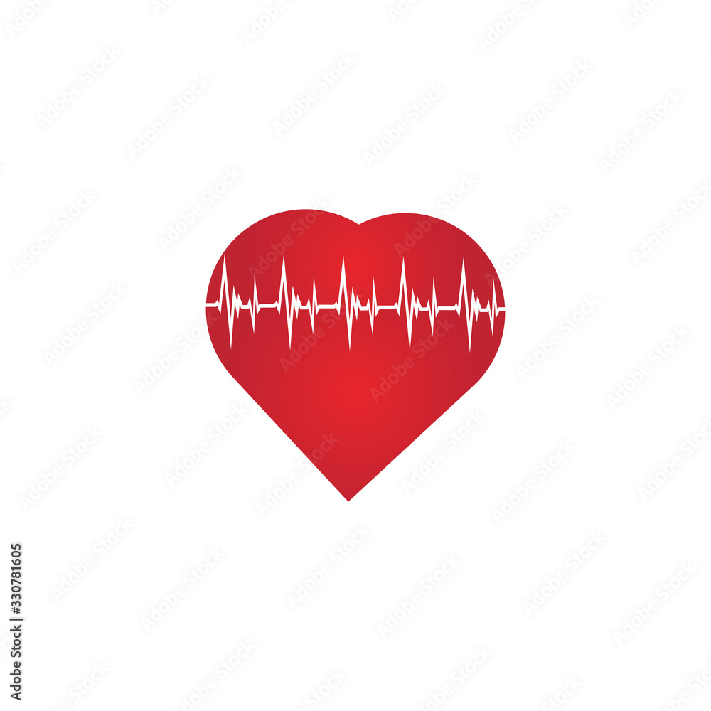 Heart rate icon - health monitor. Red Heart Rate.Blood pressure vector icon, heart cheering cardiogram, good health logo, healthy pulse flat symbol, medical pulsometer element.