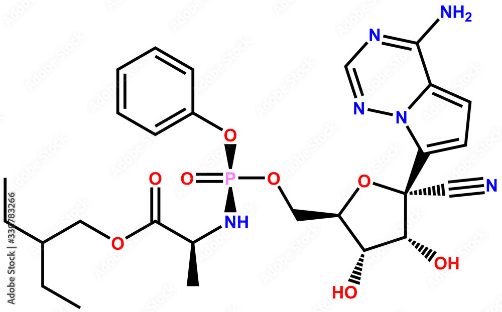 Structural formula of antiviral Remdesivir active against the COVID-19 coronavirus Structural formula of antiviral Remdesivir active against the COVID-19 coronavirus