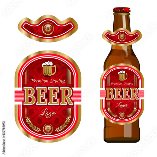 Beer label template with neck label. Vector Illustration.