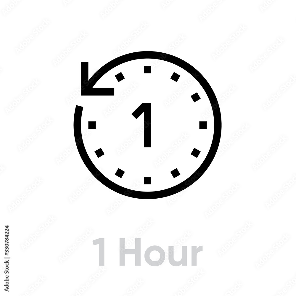1 Hour icon. Editable Vector Outline 1 Hour icon. Editable Vector Outline