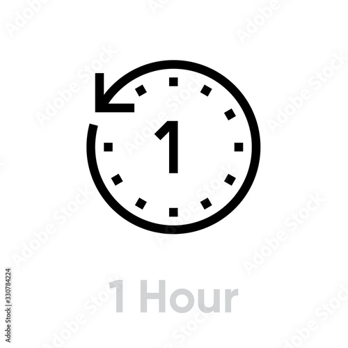 1 Hour icon. Editable Vector Outline