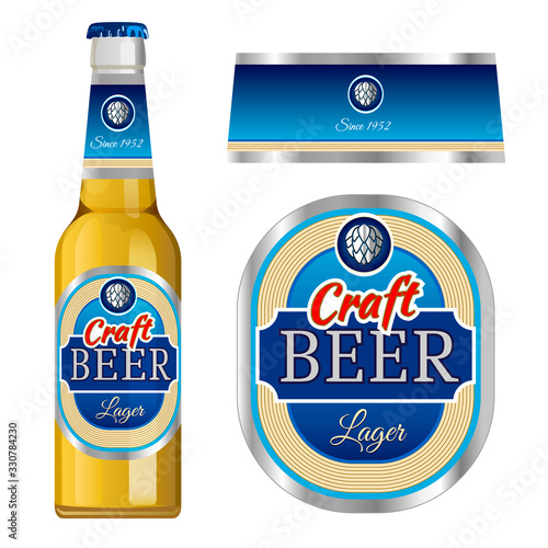 Beer label template with neck label. Vector Illustration.