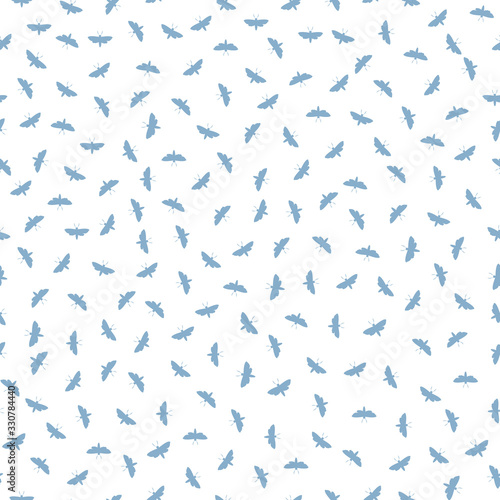 Ditsy butterfly seamless vector pattern background. Day flying moth illustration.Scottish coastal insect repeat blue white backdrop. All over print for Scotland summer  wildlife  conservation concept.