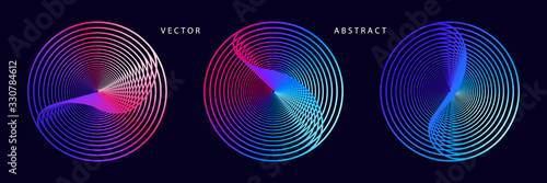 Set of Colorful Futuristic Graphic Elements on Dark Background. Abstract Vector Symbols.