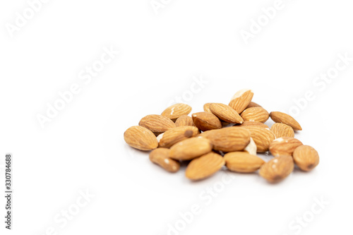 Raw Almonds Isolated Above White Background With Copy Space