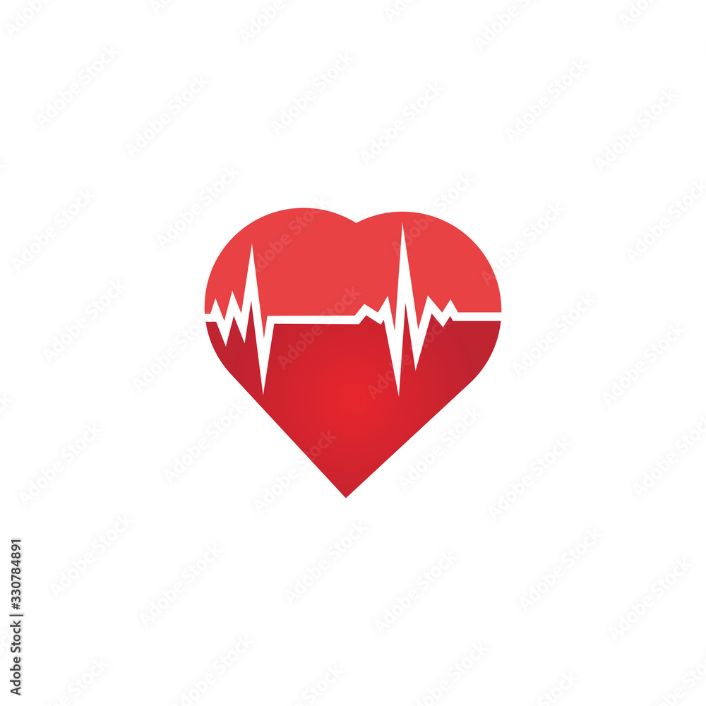 Heart rate icon - health monitor. Red Heart Rate.Blood pressure vector icon, heart cheering cardiogram, good health logo, healthy pulse flat symbol, medical pulsometer element.