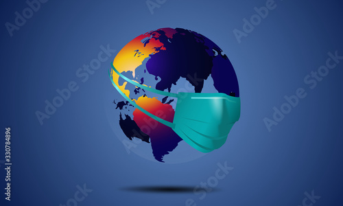 The world is sick wearing medical mask. illustration.