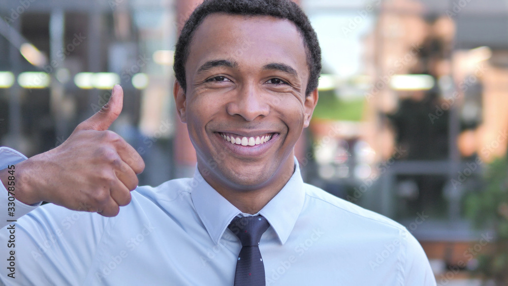 Thumbs Up by African Businessman, Outdoor Thumbs Up by African Businessman, Outdoor