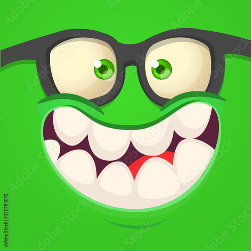 Funny cartoon monster face. Vector monster square avatar