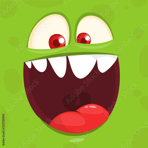 Funny cartoon monster face. Vector monster square avatar