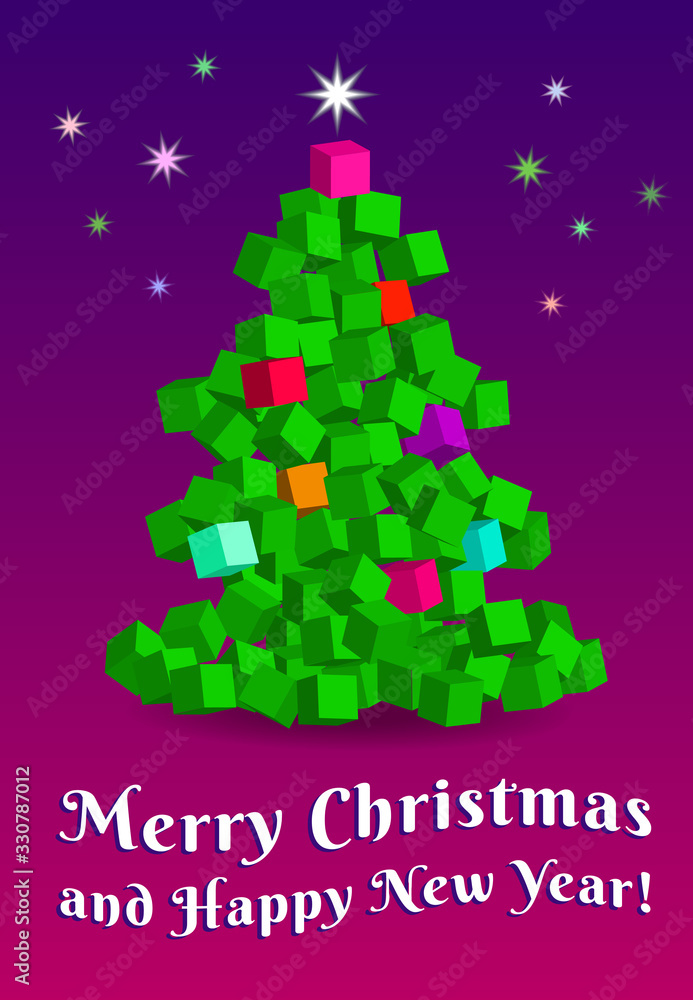 Modern Christmas Tree made with cubes. Vector Illustration. Christmas card. Modern Christmas Tree made with cubes. Vector Illustration. Christmas card.