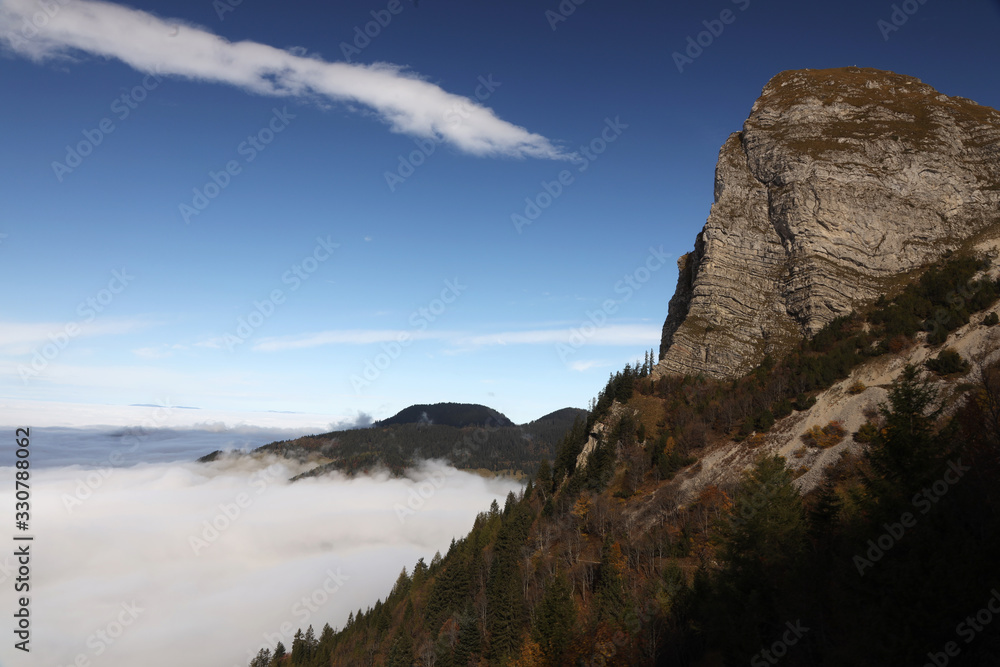 Swiss mountains with a sea of clouds