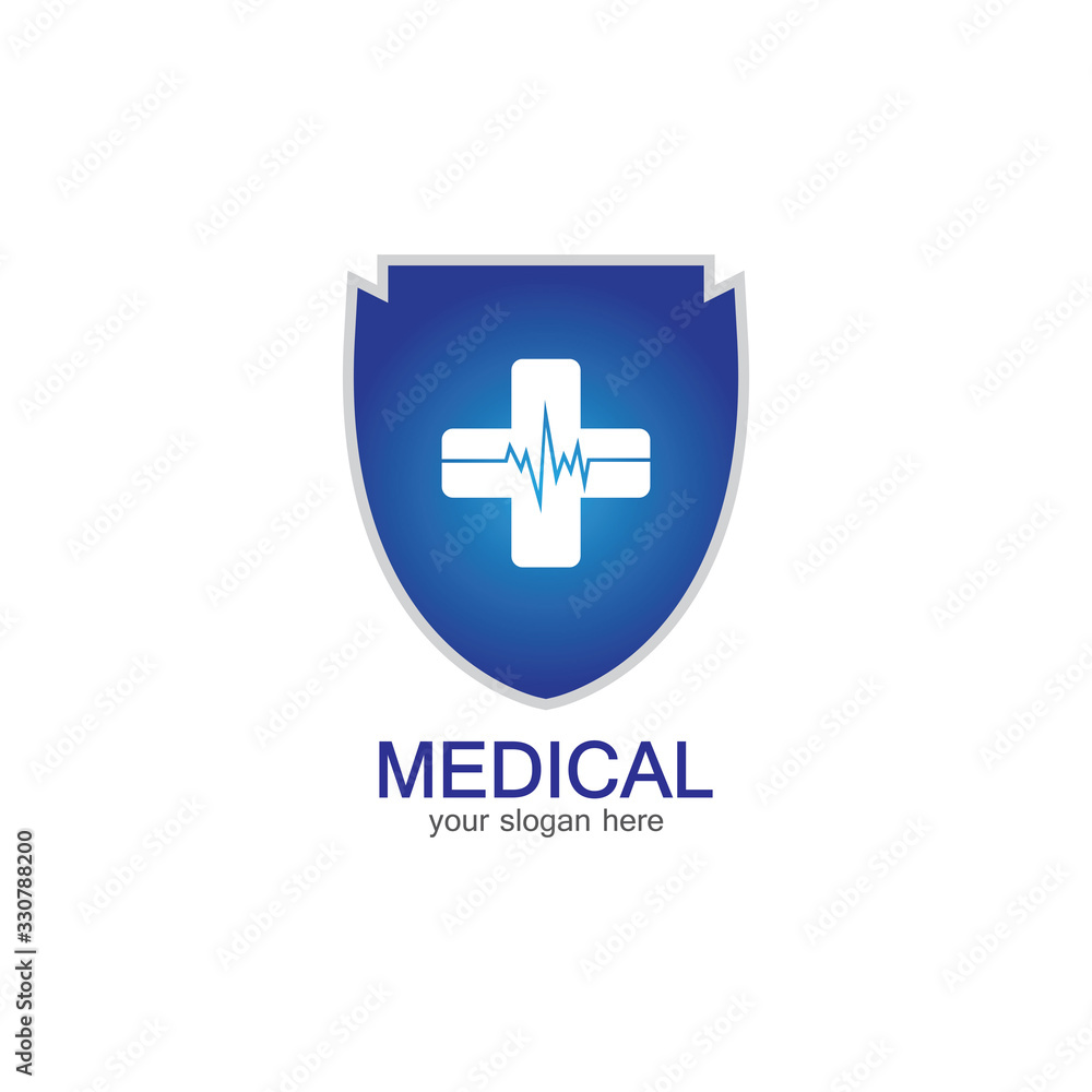 Shield icon with Medical pharmacy Isolated on White Background Shield icon with Medical pharmacy Isolated on White Background