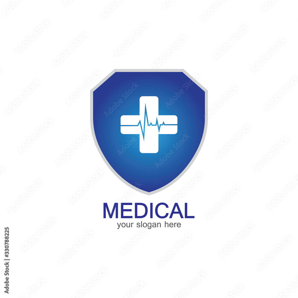 Shield icon with Medical pharmacy Isolated on White Background Shield icon with Medical pharmacy Isolated on White Background