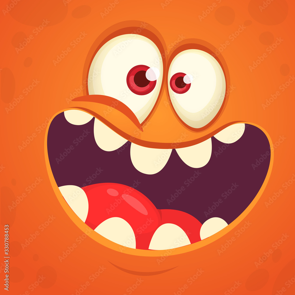 Funny cartoon monster face. Vector monster square avatar Funny cartoon monster face. Vector monster square avatar