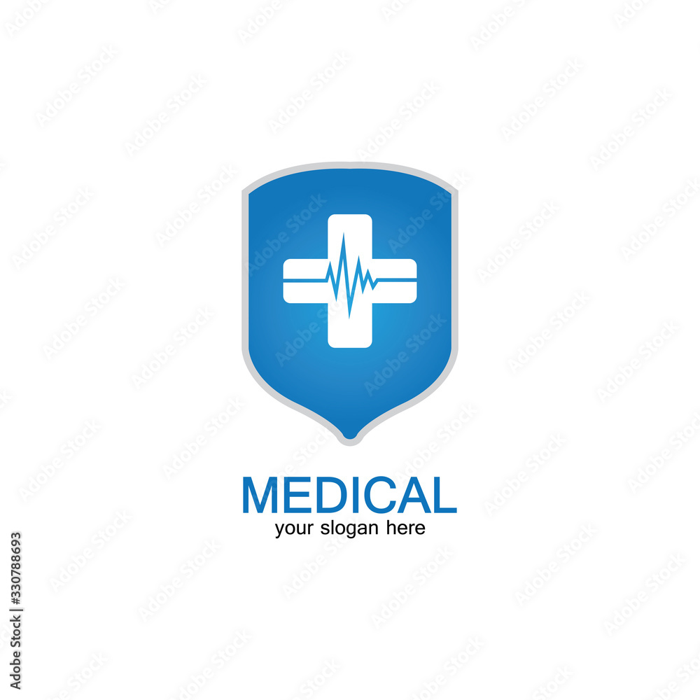 Shield icon with Medical pharmacy Isolated on White Background Shield icon with Medical pharmacy Isolated on White Background