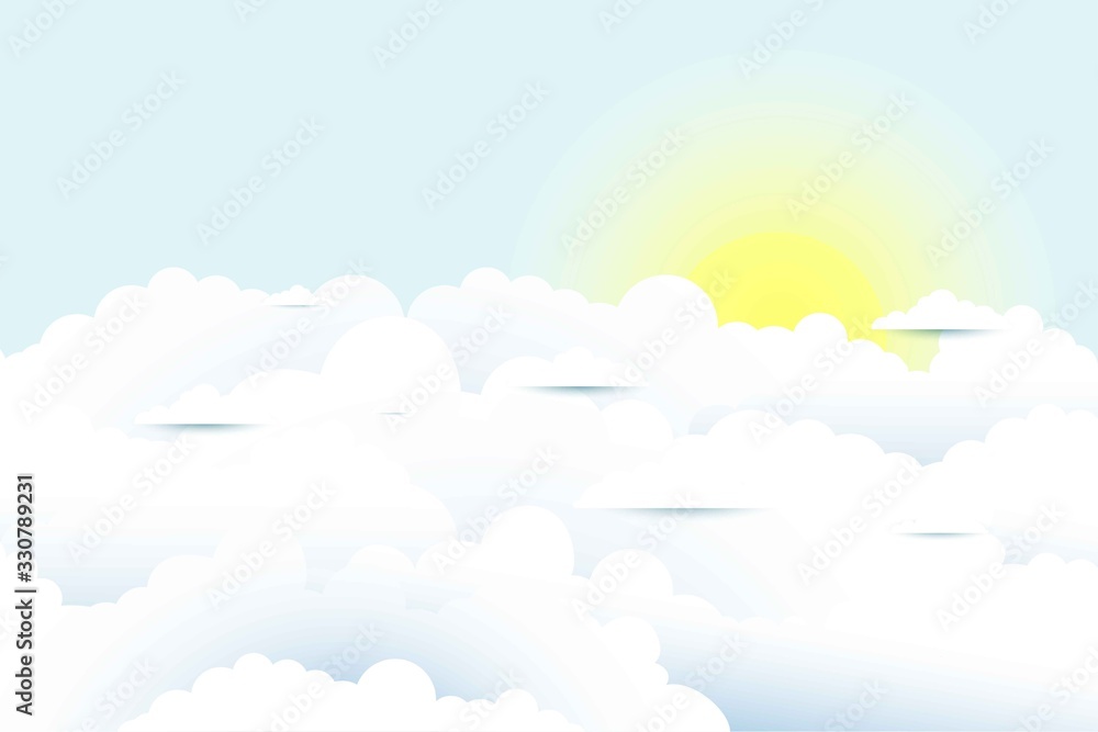 Blue sky with clouds and sun. vector illustration in flat design
