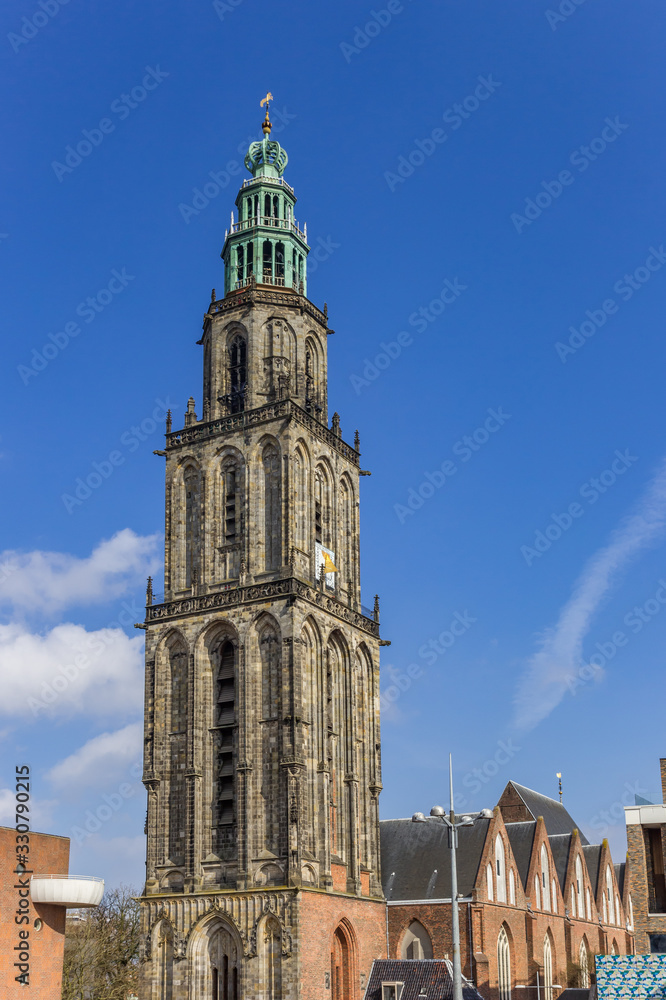 Tower of the historic Martini church in the center of Groningen, Netherlands