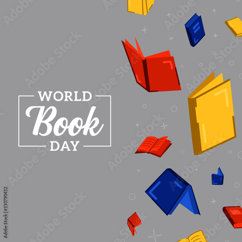 World Book Day Vector Background Illustration Flat Style with Confetti 