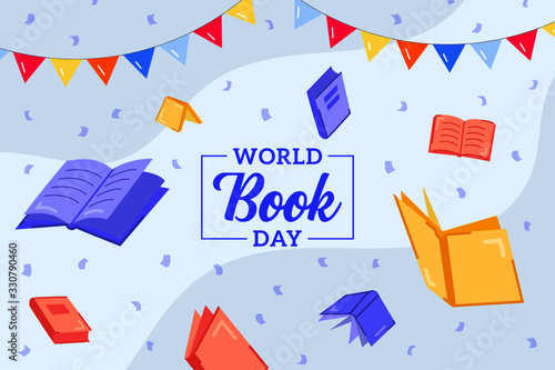 World Book Day Vector Background Illustration Flat Style with Confetti 