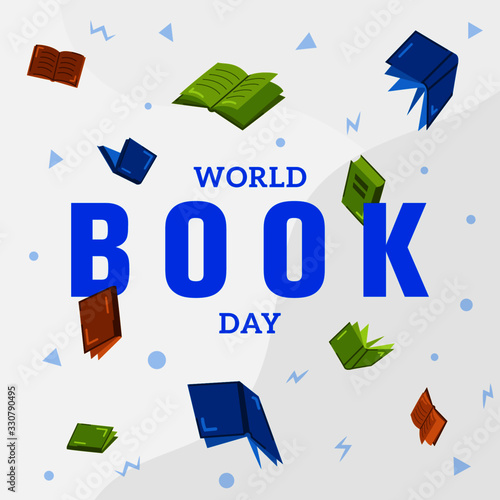 World Book Day Vector Background Illustration Flat Style with Confetti 