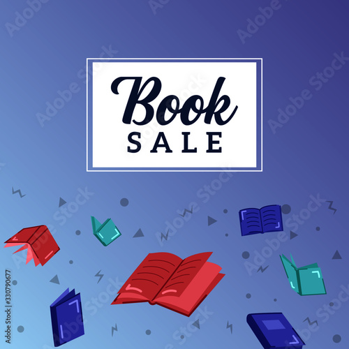 Book Sale Background Banner in Flat Style Cool Colors with Confetti