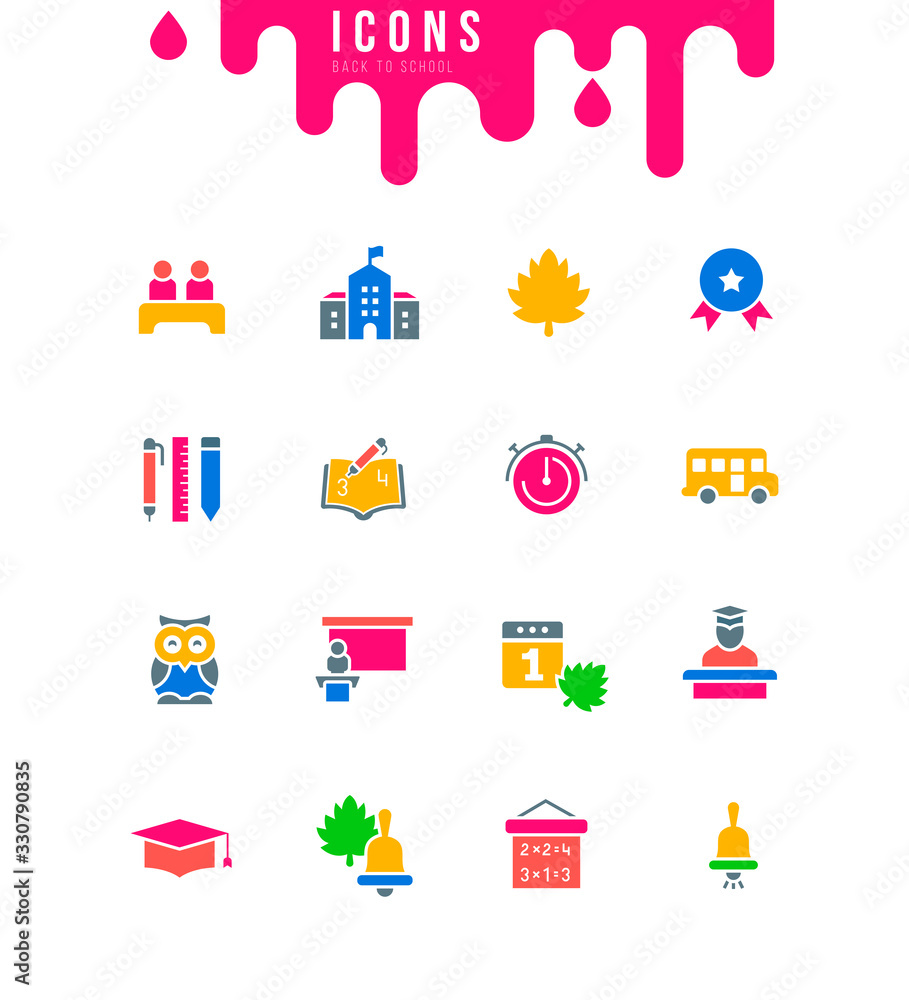 Set of Simple Icons of Back to School