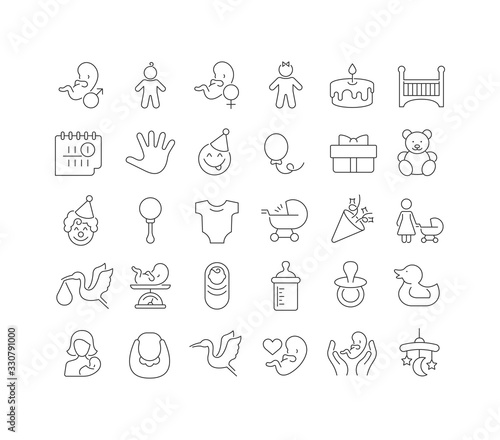 Vector Line Icons of Childbirth