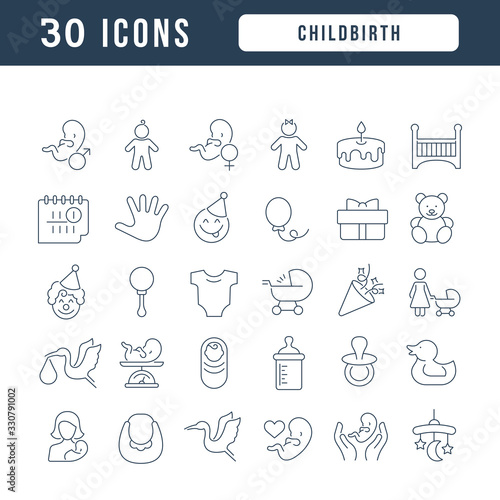 Vector Line Icons of Childbirth