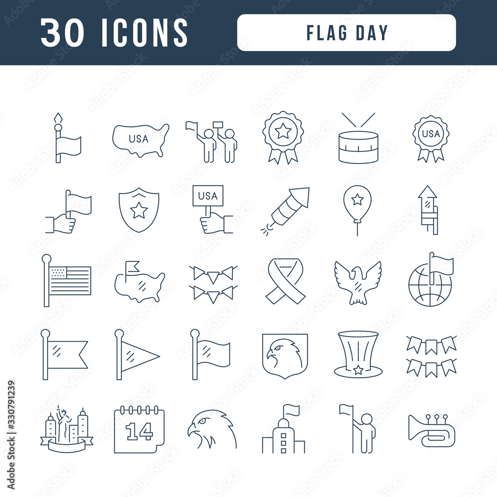 Vector Line Icons of Flag Day Vector Line Icons of Flag Day