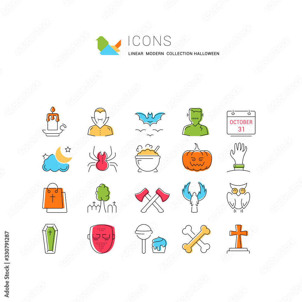Set Vector Flat Line Icons Halloween Set Vector Flat Line Icons Halloween