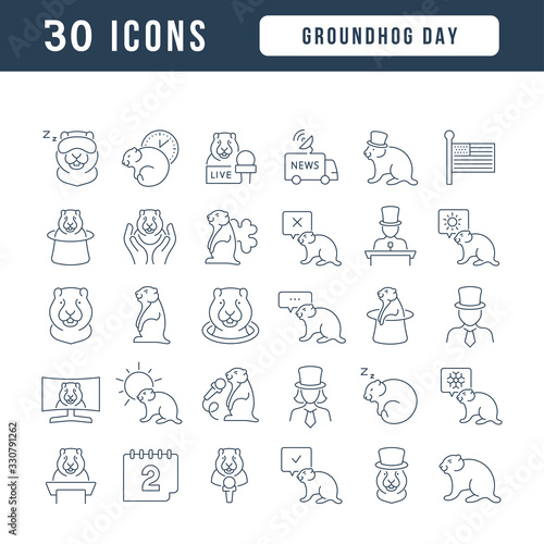 Vector Line Icons of Groundhog Day