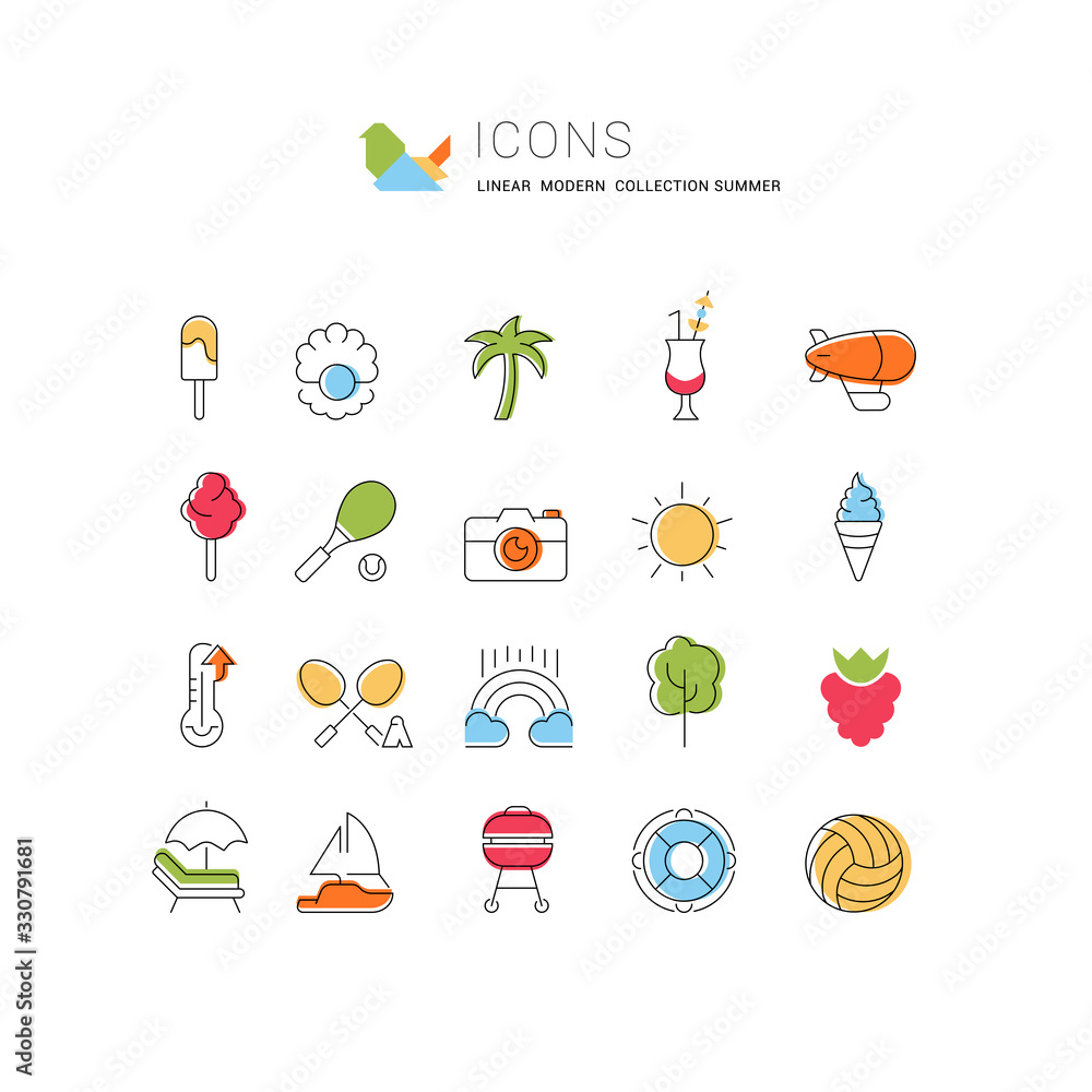 Set Vector Line Icons of Summer